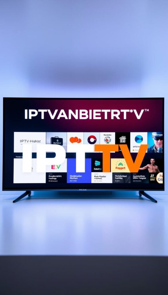 A captivating comparison of IPTV providers in Deutschland, showcasing a sleek, modern interface with a clean, minimalist design. The foreground features the IPTVANBIETERTV brand logo in a bold, eye-catching typography, surrounded by a crisp, white background that emphasizes the brand's prominence. The middle ground presents a grid-like layout displaying various IPTV service options, each with its own distinct icon and concise information. The background subtly incorporates a soft, gradient-based color scheme, lending an air of sophistication and professionalism to the overall composition. The lighting is subtle and directional, creating depth and dimensionality, while the camera angle provides a balanced, frontal perspective, ensuring a clear and visually engaging representation of the IPTV provider comparison.