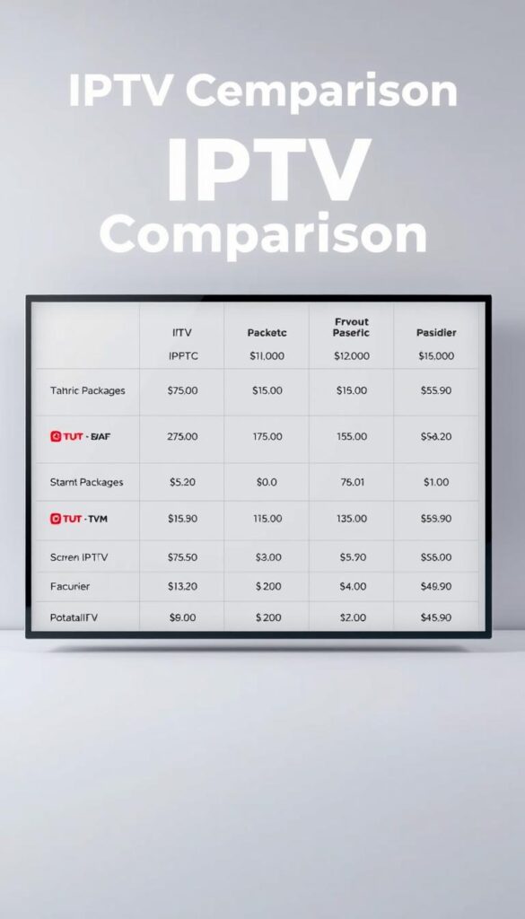 A detailed comparison of IPTV service providers, showcasing the pricing and subscription options available on IPTVANBIETERTV.com. The image features a clean, minimalist layout with a central focus on a grid-like display of different IPTV packages and their associated costs. The background is a soft, muted gradient that provides a calming, professional atmosphere. The foreground elements are well-lit, with a crisp, high-quality rendering that highlights the clarity and precision of the information presented. The overall composition conveys a sense of organization, transparency, and attention to detail, aligning with the subject matter of the article section.