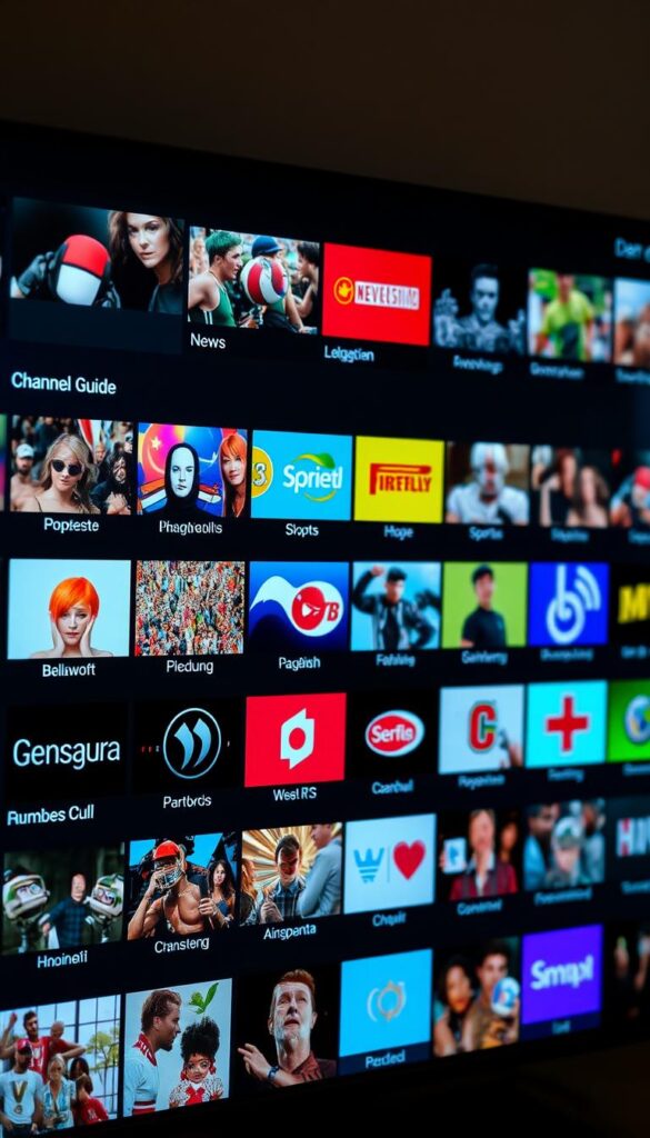 A detailed, vibrant IPTV channel guide for German users, showcasing the breadth of content available on the IPTVANBIETERTV platform. The guide is presented on a sleek, modern interface, with crisp icons and thumbnails representing various entertainment categories - news, sports, movies, music, and more. The layout is clean and intuitive, allowing users to effortlessly navigate the comprehensive selection of German channels. The guide is bathed in a warm, soft lighting, creating a welcoming and inviting atmosphere. The overall aesthetic is polished and professional, reflecting the high-quality IPTV experience IPTVANBIETERTV offers to its German customers.