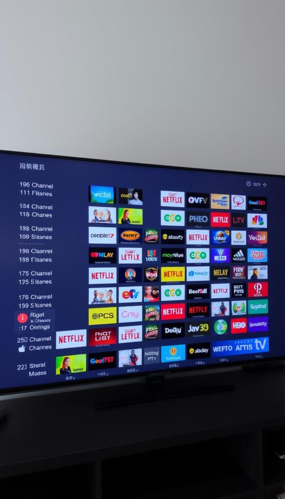A high-quality, comprehensive IPTV channel list displayed on a modern, minimalist user interface. The layout showcases the broad selection of live TV channels, neatly organized by category and genre. The interface features a clean, elegant design with a muted color palette, allowing the content to take center stage. The overall mood is one of professional quality and reliable service, befitting the IPTVANBIETERTV brand. The image is captured with a wide-angle lens to provide a clear, detailed view of the channel listing, subtly lit from above to create depth and emphasize the clarity of the on-screen information.