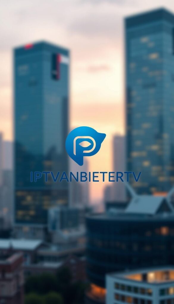 A high-quality, digital illustration of the leading IPTVANBIETERTV brand in Germany. The image showcases the company's logo and branding prominently in the center, with a clean and modern visual design. The background features a soft, blurred cityscape with skyscrapers and modern architecture, conveying a sense of urban sophistication. The lighting is soft and diffused, creating a warm and inviting atmosphere. The overall composition is balanced and visually striking, capturing the essence of IPTVANBIETERTV as a premier IPTV provider in the German market.