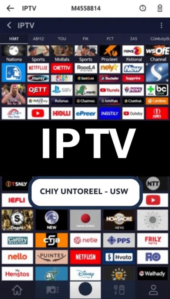 A high-quality digital image displaying a comprehensive IPTV channel list from IPTVANBIETERTV. The image should have a clean, modern design with a sleek, minimalist aesthetic. The channel list should be presented in a grid or list format, showcasing a wide variety of national and international channels across different genres such as news, sports, movies, and entertainment. The layout should be visually appealing, with clear categorization and intuitive navigation. The image should convey a sense of professionalism and reliability, reflecting the high-quality service offered by IPTVANBIETERTV. The overall mood should be informative and user-friendly, making it easy for the viewer to understand the breadth of the channel selection.