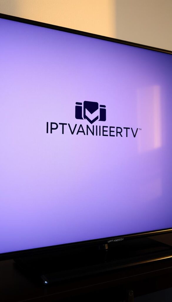 A high-quality, modern smart TV with an elegant design, displaying the IPTVANBIETERTV brand logo in a prominent yet tasteful manner. The image showcases the device's sleek aluminum chassis, complemented by a minimalist user interface on the screen, conveying a sense of reliability and cutting-edge technology. The lighting is soft and natural, with gentle shadows that accentuate the device's curves and contours. The overall atmosphere is one of sophistication and premium quality, reflecting the reliability and streaming capabilities of the IPTVANBIETERTV service.