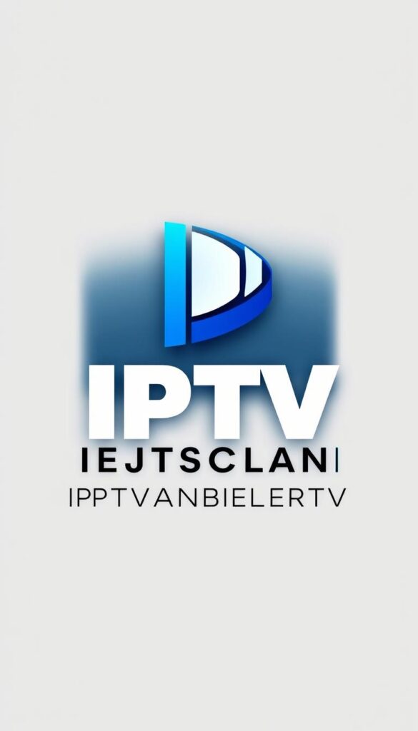 A high-quality, photorealistic rendering of the IPTV Deutschland logo in a bold, minimalist style. The logo should be depicted on a plain, neutral background, with clean, crisp lines and a strong visual impact. The color palette should be limited to a few core colors, such as blues and grays, to create a sleek, modern aesthetic. The overall composition should be visually striking and immediately convey the concept of IPTV and its association with IPTVANBIETERTV.