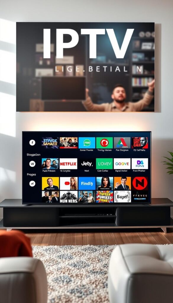 A high-quality, visually striking image depicting the "IPTV Kanalauswahl" feature of IPTVANBIETERTV. The scene showcases a modern, streamlined television interface with a clean, minimalist design. The screen displays a well-organized grid of channel icons, with clear labeling and intuitive navigation controls. The image captures the breadth of programming available, with a diverse range of genres and content types represented. Soft, natural lighting illuminates the scene, creating a warm and inviting atmosphere. The overall composition emphasizes the ease and convenience of browsing and selecting from the extensive channel selection offered by IPTVANBIETERTV, making it an ideal visual accompaniment to the article's section on "Programmvielfalt und Kanalauswahl".