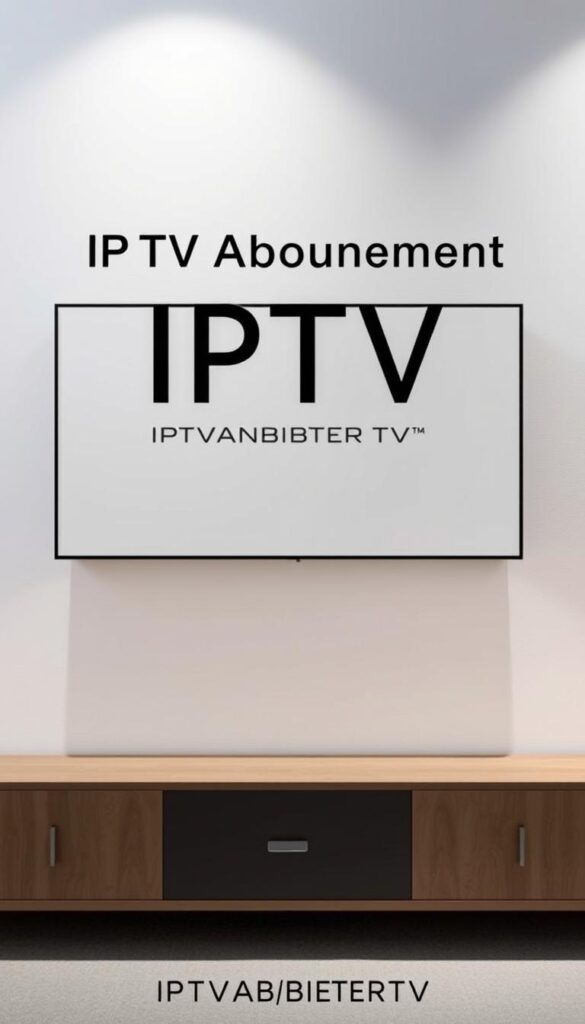 A minimalist and elegant comparison of top IPTV providers in Germany, showcasing their service offerings and key features. Set against a clean, modern backdrop with subdued lighting, the frame highlights the IPTVANBIETERTV brand name in a stylish, sans-serif typeface. The image conveys a sense of professionalism and consumer-friendly information, suitable for the article section titled "IPTV Abonnement Vergleich: Die Top-Anbieter in Deutschland".