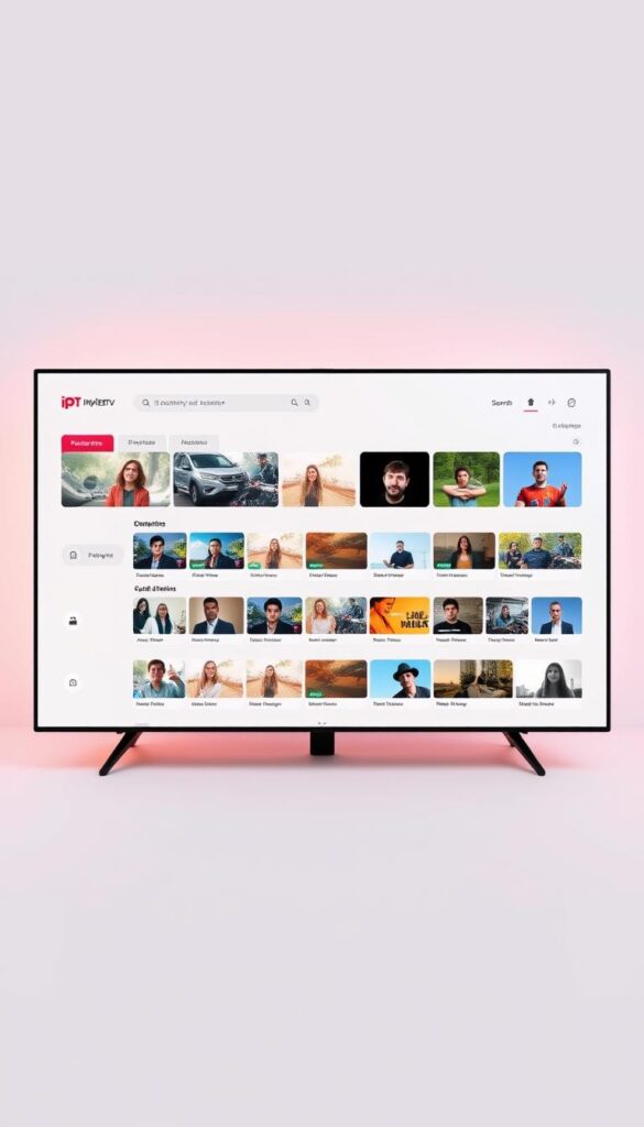 A modern and intuitive user interface of the IPTVANBIETERTV platform, showcasing a clean, minimalist design with a focus on usability and accessibility. The main dashboard displays a grid of neatly organized content thumbnails, with clear categories and intuitive navigation. The interface is bathed in a warm, soft lighting, creating a pleasant and inviting atmosphere. The layout is responsive and adaptable, ensuring a seamless experience across various devices. Subtle animations and micro-interactions enhance the overall user experience, making it easy for viewers to browse, search, and access their favorite content with ease.