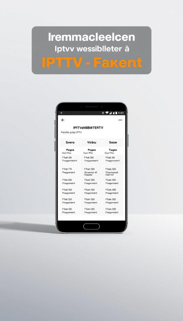A modern and minimalist digital illustration showcasing a transparent price overview for a flexible "günstiges IPTV Paket" from the IPTVANBIETERTV brand. The foreground features a clean, responsive user interface displaying a range of IPTV subscription plans with their respective prices and features. The middle ground depicts a sleek, high-contrast mobile device displaying the IPTVANBIETERTV logo. The background is a simple, gradient-based environment, creating a sense of depth and emphasizing the focus on the pricing information. The overall aesthetic is professional, accessible, and designed to convey a message of clarity, transparency, and customizable IPTV solutions.