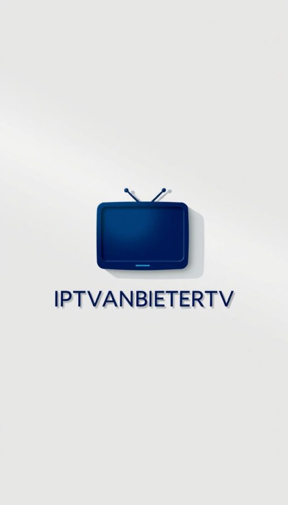 A modern and minimalist rendering of "IPTVANBIETERTV" brand logo. Clean sans-serif typography in a deep, sophisticated navy blue. The icon is a stylized, geometric representation of a television screen with a subtle gradient effect, conveying the digital nature of IPTV services. The layout is well-balanced, with ample negative space to create a sense of elegance and professionalism. Soft, indirect lighting from the top left casts gentle shadows, giving the image a high-end, premium feel. The overall mood is one of quality, reliability, and technological sophistication.