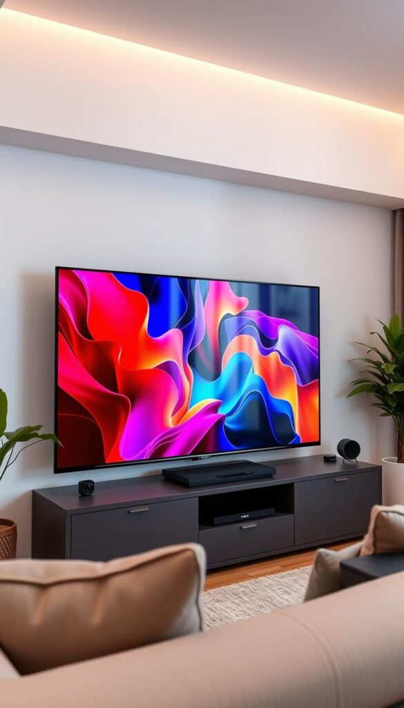 A modern, high-quality IPTVANBIETERTV streaming setup with an ultra-high definition 4K display, vibrant colors, and a sleek, minimalist design. The scene showcases the latest IPTV technology, with a sharp, detailed image and smooth playback. The lighting is soft and natural, creating a cozy, immersive atmosphere. The camera angle is slightly elevated, providing a clean, uncluttered view of the screen and surrounding environment. The overall mood is one of comfort, entertainment, and the convenience of seamless IPTV streaming.