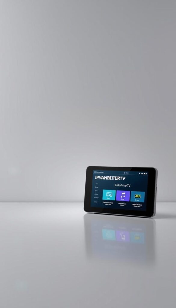 A modern, minimalist digital device display showcasing the IPTVANBIETERTV brand and its premium IPTV service with Catch-up TV capabilities. The device is set against a sleek, futuristic backdrop of clean lines, muted tones, and subtle lighting effects that convey a sense of sophistication and technological prowess. The foreground features the IPTVANBIETERTV logo prominently displayed, with the Catch-up TV functionality highlighted through a dynamic interface that showcases the service's key features and user-friendly design. The overall composition aims to evoke a sense of trustworthiness, reliability, and the cutting-edge nature of the IPTVANBIETERTV offering, making it an appealing choice for discerning IPTV consumers in Germany.