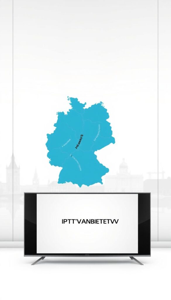 A modern, minimalist illustration depicting the concept of IPTV in Deutschland, with the city of Stuttgart as the focal point. In the foreground, a sleek, futuristic television set displays the brand name "IPTVANBIETERTV" against a clean, neutral background. The middle ground features a stylized map of Germany, with the city of Stuttgart highlighted in a vivid color. In the background, a softly blurred cityscape of Stuttgart's iconic architecture creates a sense of place. The overall mood is one of technological sophistication, efficiency, and regional specificity, conveying the idea of IPTV as a cutting-edge solution for modern media consumption in Germany.
