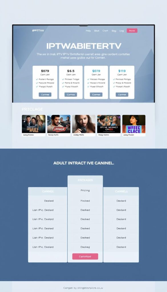 A modern, minimalist-style website interface showcasing the attractive pricing options of IPTVANBIETERTV, a leading IPTV provider in Deutschland. The design features a sleek, responsive layout with clean typography and a color palette of muted blues, grays, and whites. The foreground depicts a prominent pricing table highlighting the various IPTV packages and their corresponding costs, presented in a clear and organized manner. The middle ground showcases a selection of high-quality adult entertainment channel icons, conveying the breadth of the provider's adult content offerings. The background subtly suggests a sense of professionalism and reliability, with a simple gradient or abstract geometric pattern. The overall scene projects a sense of sophistication, accessibility, and value, reflecting the key aspects of the IPTVANBIETERTV adult IPTV service.