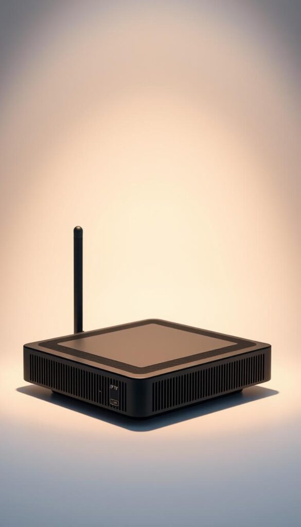 A modern, sleek IPTVANBIETERTV device displaying dynamic IPTV technology. The device has a minimalist design with clean lines and a matte black finish, set against a neutral background. Soft, directional lighting highlights the device's features, creating a sense of depth and dimensionality. The scene conveys a professional, technical atmosphere, reflecting the advanced IPTV capabilities. The device is positioned at a slight angle, inviting the viewer to engage with the technology. The overall composition is balanced and visually appealing, showcasing the IPTV device as the central focus.