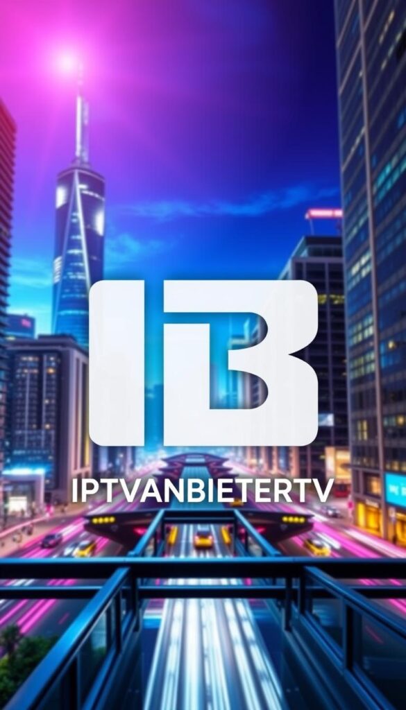 A modern, sleek IPTVANBIETERTV logo set against a backdrop of a dynamic cityscape. The logo is prominently displayed in the foreground, with the urban landscape visible in the background, conveying a sense of technological sophistication and urban connectivity. The cityscape features towering skyscrapers, futuristic architecture, and a vibrant, colorful palette that evokes a sense of progress and innovation. The lighting is bright and directional, casting dramatic shadows and highlights that add depth and dimensionality to the scene. The overall mood is one of excitement and potential, capturing the essence of IPTVANBIETERTV as a leading IPTV provider in Germany.