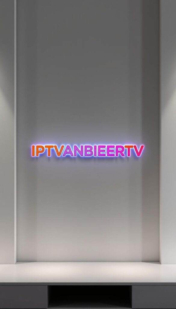 A modern, sleek and minimalist design showcasing the IPTVANBIETERTV brand logo against a clean, neutral background. The logo is prominently displayed in the center, rendered in a bold, modern typeface with a vibrant, eye-catching color palette. The lighting is soft and diffused, creating a sense of depth and dimension. The overall composition is balanced and symmetrical, exuding a professional and trustworthy aesthetic. The image conveys the leading position of IPTVANBIETERTV as the top IPTV provider in Germany, reflecting the high-quality and reliable services they offer.