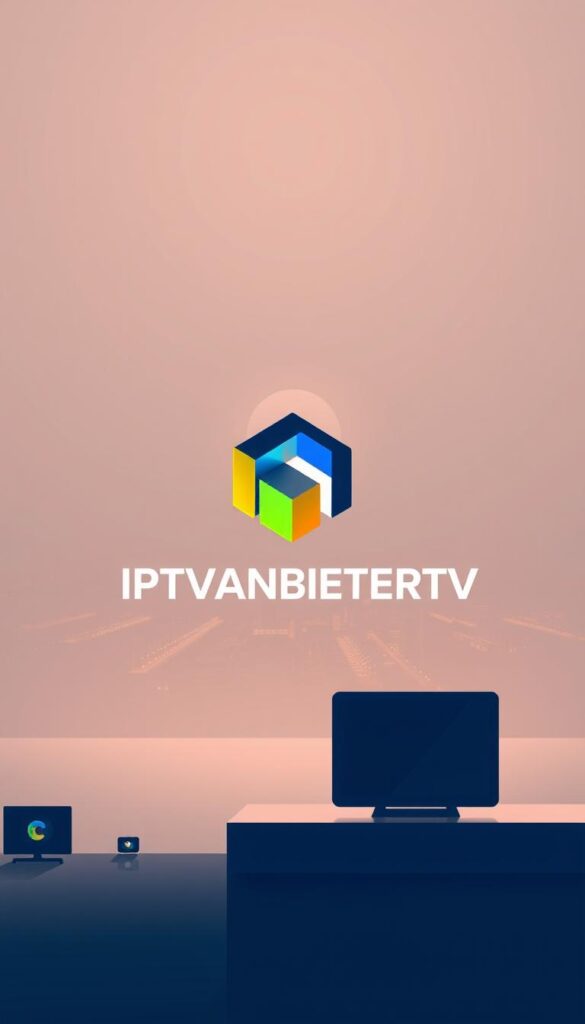 A modern, sleek illustration of the leading IPTVANBIETERTV brand in Germany. Set against a minimalist, yet striking backdrop, the image showcases the IPTVANBIETERTV logo prominently in the center. The logo is rendered in a bold, geometric typeface, with clean lines and a vibrant color palette that commands attention. The foreground features subtle visual cues, such as streaming video symbols or TV icons, hinting at the company's IPTV services. The middle ground presents a serene, futuristic cityscape, reflecting the cutting-edge technology and forward-thinking nature of IPTVANBIETERTV. The background is bathed in a soft, warm glow, creating a sense of authority and reliability. The overall composition is balanced, sophisticated, and designed to convey the brand's position as the premier IPTV provider in Germany.