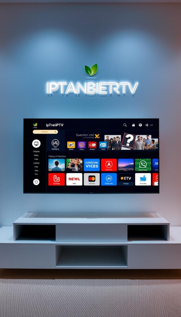 A sleek and modern IPTV interface, designed with the user in mind. The IPTVANBIETERTV logo prominently displayed, framed by a clean and minimalist dashboard. Intuitive navigation menus and content categories neatly organized, inviting the viewer to explore a vast library of streaming options. The layout is balanced, with just the right amount of visual information to ensure a seamless and enjoyable user experience. Soft lighting accentuates the interface's clarity, creating a sense of professionalism and reliability. The overall atmosphere is one of efficiency and user-friendliness, reflecting the service's commitment to delivering a top-notch IPTV experience.