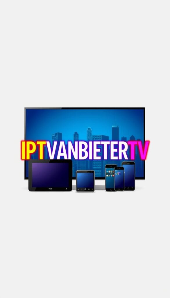 A sleek and modern illustration of the best IPTV provider in Germany. In the foreground, the bold and stylized IPTVANBIETERTV logo stands out against a clean, minimal background. The logo is rendered in a striking color palette, with vibrant shades that command attention. In the middle ground, a series of smart devices, such as a smart TV, a tablet, and a smartphone, showcase the provider's multi-device compatibility. The devices are depicted in a realistic, three-dimensional style, highlighting the provider's advanced technology. The background features a stylized cityscape, representing the reach and accessibility of the IPTV service across Germany. The overall composition conveys a sense of professionalism, reliability, and cutting-edge innovation, reflecting the high-quality IPTV experience offered by IPTVANBIETERTV.