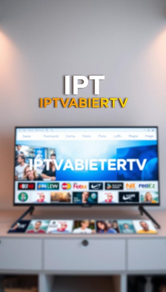 A sleek and modern website interface showcasing the IPTVANBIETERTV brand, prominently displaying the company's logo against a clean, minimalist background. The layout features high-quality images of various HD television channels, conveying the wide selection and premium quality of the IPTV service. The composition utilizes warm lighting and a soft depth of field to create a visually appealing and professional aesthetic, reflecting the reliability and trustworthiness of the IPTV provider. The overall impression is one of a cutting-edge, user-friendly platform that caters to the needs of discerning IPTV customers in Germany.