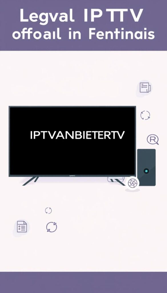 A sleek, minimalist illustration of legal IPTV offerings in Germany. Set against a soft, muted background, a central display showcases the IPTVANBIETERTV brand prominently, with a clean, modern typeface. Surrounding the main display are subtle visual cues alluding to the legal aspects of IPTV, such as icons representing regulations, licenses, or certifications. The overall composition conveys a sense of professionalism, legitimacy, and compliance, aligned with the article's focus on the legality of IPTV services in the country.