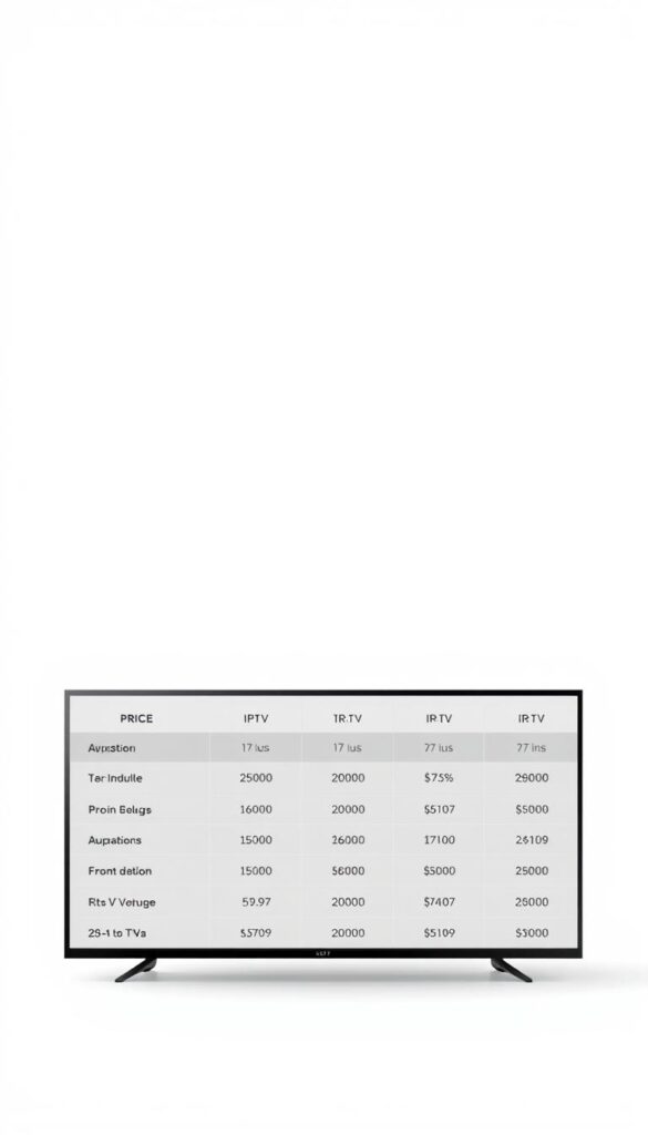 A sleek, minimalist illustration showcasing the price structure of IPTVANBIETERTV.com. The foreground features a clean, modern table displaying the various IPTV subscription packages and their corresponding prices, presented in a clear, easy-to-read layout. The middle ground incorporates subtle graphical elements, such as icons or subtle patterns, to enhance the visual interest. The background blends a soft, neutral tone, allowing the pricing information to take center stage. The overall composition conveys a sense of professionalism, transparency, and attention to detail, reflecting the comprehensive nature of the IPTVANBIETERTV.com service offering.