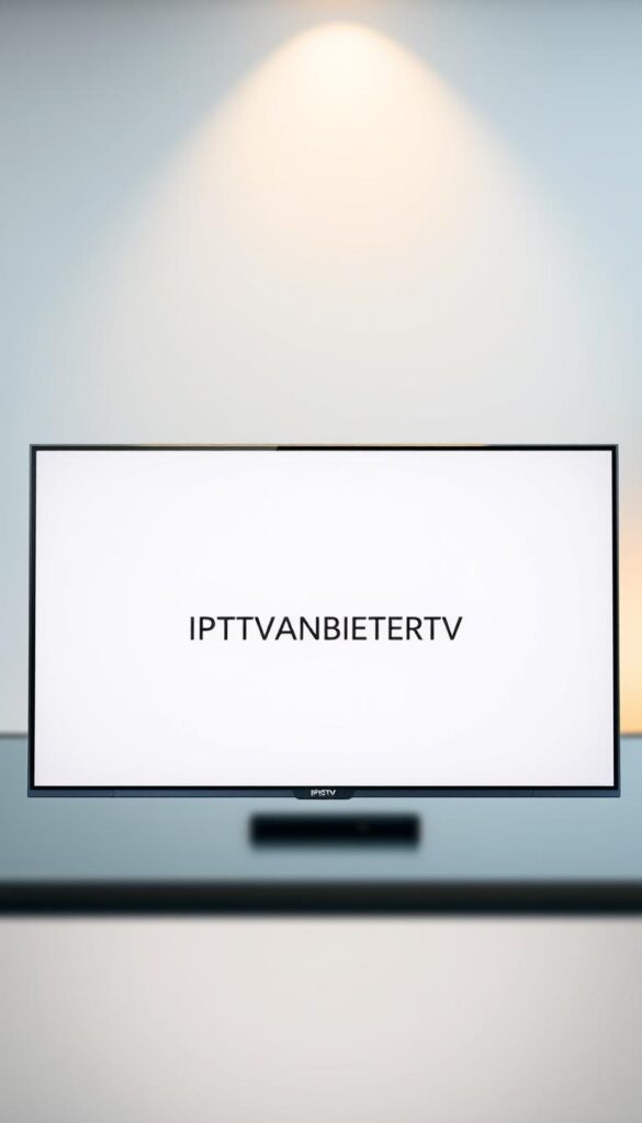 A sleek, modern IPTV-Plattform with a clean, user-friendly interface. The platform is centered in the frame, with a minimalist design featuring the brand name "IPTVANBIETERTV" prominently displayed. The background is softly blurred, creating a sense of depth and focus on the platform. The lighting is soft and warm, creating a welcoming and inviting atmosphere. The camera angle is slightly elevated, providing a clear and unobstructed view of the platform. The overall tone is one of simplicity, professionalism, and ease of use.
