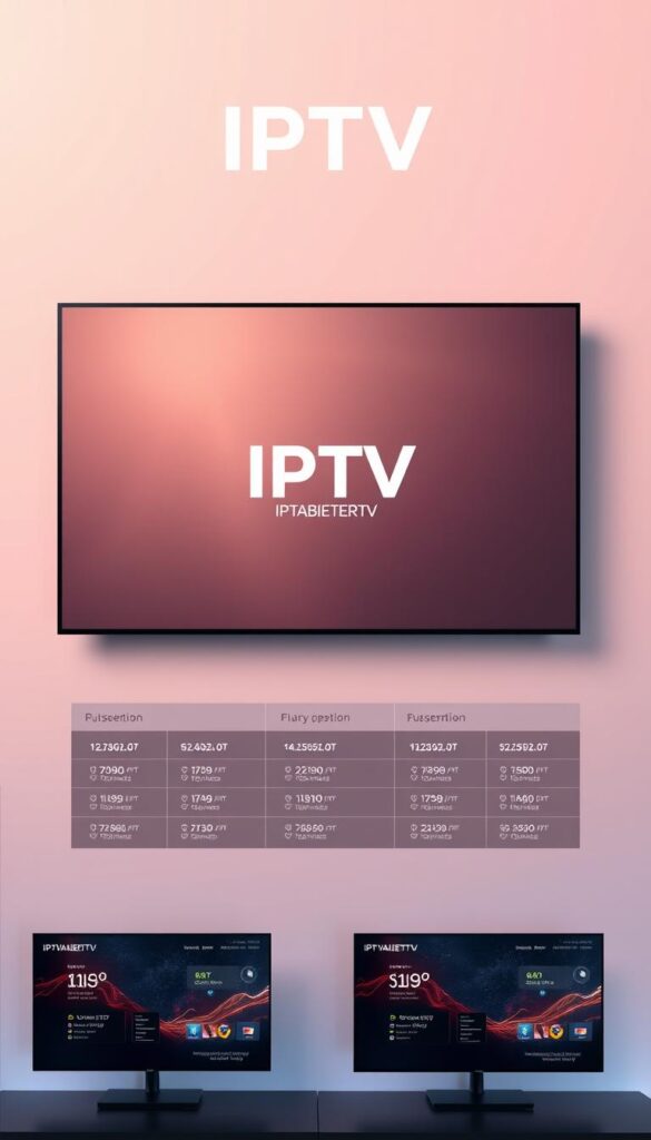 A sleek, modern IPTV pricing and subscription layout in a clean, minimalist style. Centered on a large IPTVANBIETERTV logo against a soft, gradient background. Surrounding it, neatly organized price tiers and package options, conveying a sense of simplicity and transparency. The overall mood is professional, inviting, and informative, perfectly suited to showcase the IPTV service's offerings. Crisp, well-lit product shots at an angle, showcasing the interface and key features. A subtle, sophisticated color palette complements the high-tech theme.