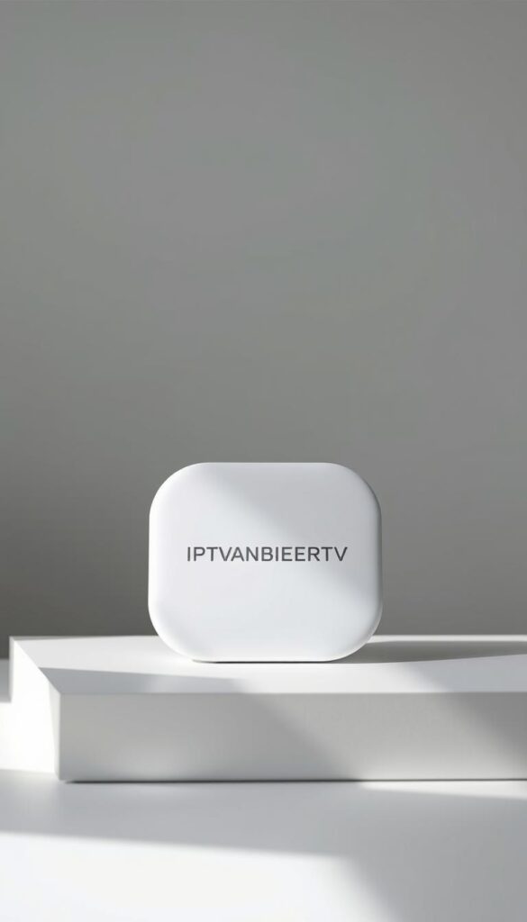 A sleek, modern IPTVANBIETERTV device prominently displayed on a minimalist, white surface. The device has a clean, minimalist design with smooth, curved edges and a glossy finish. The lighting is soft and diffused, casting subtle shadows that accentuate the device's elegant form. The background is a blurred, neutral-toned setting, allowing the IPTVANBIETERTV device to be the focal point of the image. The overall composition conveys a sense of simplicity, quality, and the device's versatility in supporting multiple devices, reflecting the "Multigeräte-Unterstützung" section of the article.