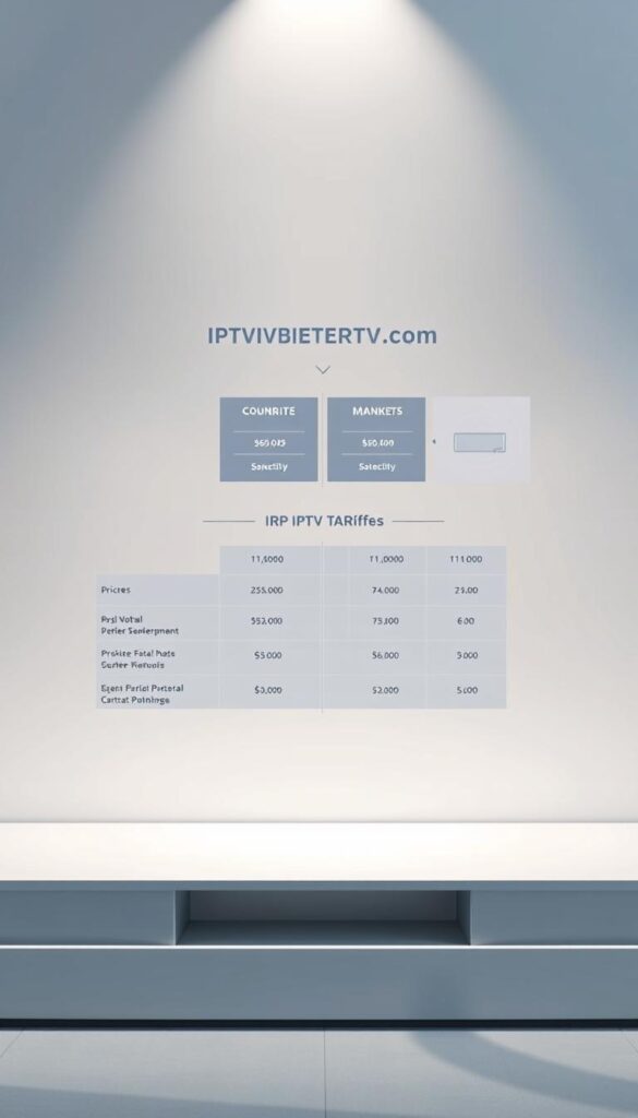A sleek, modern interface showcasing the comparative IPTV tariffs of IPTVANBIETERTV.com. Set against a clean, minimal background, the interface features elegant typography and intuitive navigation, guiding users through the various pricing models and subscription options. Soft, directional lighting emphasizes the interface's clarity and simplicity, creating a professional, trustworthy atmosphere. The composition focuses on the core informational elements, with a balanced, symmetrical layout that draws the eye to the key details. An understated color palette of blues, grays, and whites conveys a sense of reliability and attention to detail.