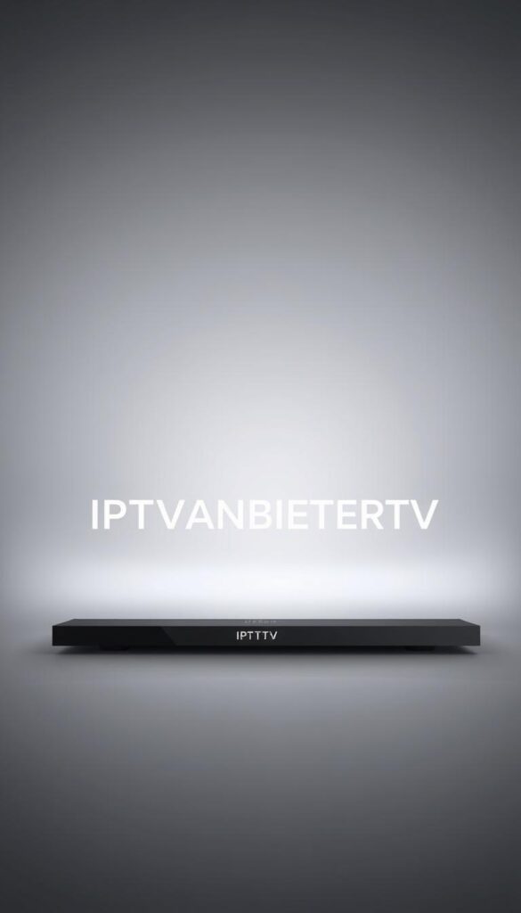 A sleek, modern minimalist design for a high-quality IPTV service provider. In the center, a prominent display of the brand name "IPTVANBIETERTV" in a clean, sans-serif font. The design has a polished, sophisticated look, with muted colors and subtle textures. The background features a soft, atmospheric gradient, evoking a sense of digital technology and connectivity. The overall composition is balanced and visually appealing, reflecting the professionalism and reliability of the IPTV service.