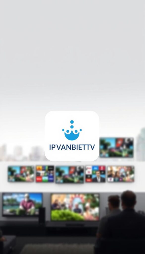 A sleek, modern visual representation of IPTV technology. In the foreground, a minimalist IPTVANBIETERTV logo and interface elements hover against a clean, white backdrop, conveying the simplicity and digital nature of the service. In the middle ground, a series of screens display crisp, vibrant images of various TV channels, highlighting the wide selection available through IPTV. The background features a soft, blurred cityscape, suggesting the ubiquitous connectivity and accessibility of IPTV in an urban setting. The overall composition evokes a sense of innovation, convenience, and high-quality entertainment, perfectly encapsulating the essence of IPTV technology.