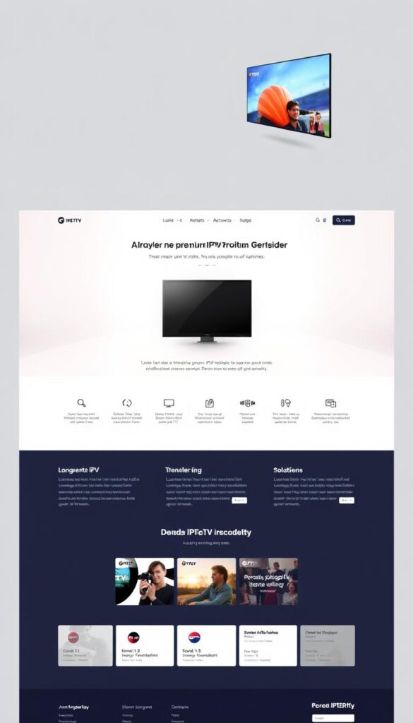 A sleek, modern website design for IPTVANBIETERTV.com, the leading IPTV provider in Germany. The homepage features a clean, minimalist layout with a large central hero image showcasing the brand's premium IPTV services. The image has a subtle, warm lighting that gives it a professional, high-quality feel. The background is a soft, neutral tone that allows the website's content to take center stage. The overall composition is balanced and visually appealing, reflecting the company's reputation for reliable and user-friendly IPTV solutions.
