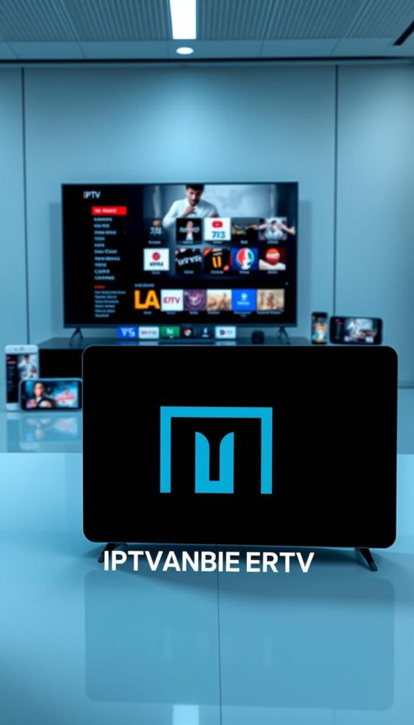 A sophisticated and professional IPTV service with a sleek user interface, showcasing a well-curated selection of live TV channels and on-demand content. The foreground features the IPTVANBIETERTV brand logo rendered in a minimalist, monochromatic style, exuding a sense of quality and reliability. The middle ground depicts multiple devices, such as smart TVs and mobile phones, seamlessly accessing the IPTV service, highlighting its multi-platform compatibility. The background depicts a modern, high-tech environment, with clean lines and subtle lighting, conveying a sense of technological advancement and trustworthiness. The overall composition and color palette evoke a mood of seriousness, professionalism, and attention to detail, aligning with the article's subject and section title.