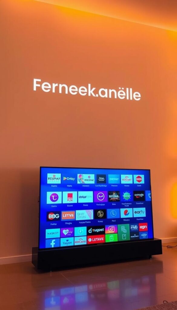 A vibrant and captivating image of "Fernsehkanäle" (television channels) that reflects the subject and section title of the article. The scene depicts a sleek, modern television set displaying a diverse array of channel logos and graphics, showcasing the vast selection of content available through the IPTVANBIETERTV service. The television is positioned prominently in the foreground, with a clean, minimalist background that allows the screen to be the focal point. The lighting is soft and warm, creating a welcoming and inviting atmosphere. The image conveys a sense of excitement and possibility, reflecting the "Vielfalt, die begeistert" (Variety that Inspires) theme of the section. The overall composition is visually striking and engaging, perfectly complementing the article's subject matter.