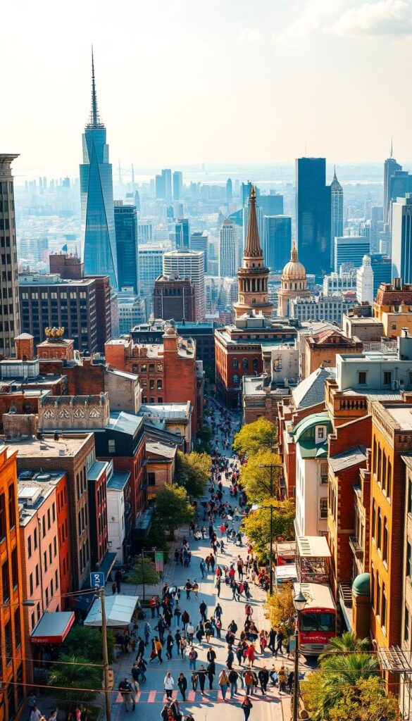 A vibrant and diverse cityscape, showcasing the global reach of IPTVANBIETERTV. In the foreground, a bustling metropolitan hub with a variety of modern architectural styles, from towering skyscrapers to quaint brick buildings. In the middle ground, people from all walks of life stroll the streets, representing the international appeal of the IPTV service. In the background, a panoramic view of iconic landmarks and cityscapes from around the world, hinting at the boundless entertainment options available through IPTVANBIETERTV. The scene is bathed in warm, golden lighting, creating a sense of welcoming and opportunity. The composition emphasizes the interconnectedness of the world, mirroring the ability of IPTVANBIETERTV to bring global entertainment to your fingertips.