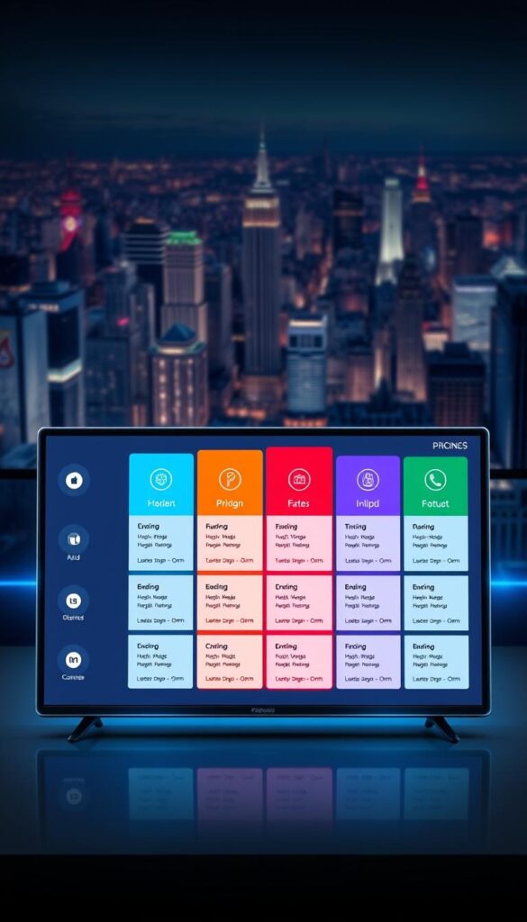 A visually striking and meticulously crafted digital illustration showcasing the attractive pricing and tariff options of IPTVANBIETERTV. The foreground features a sleek and modern device interface, highlighting the user-friendly layout and intuitive navigation. The middle ground showcases a grid of colorful and informative pricing tiers, each with clear and concise details. The background depicts a dynamic and vibrant cityscape, hinting at the wide range of channels and content available through the IPTVANBIETERTV service. The overall composition exudes a sense of sophistication, professionalism, and accessibility, perfectly capturing the essence of the section title "Attraktive Preisgestaltung und Tarifoptionen bei iptvanbietertv.com".