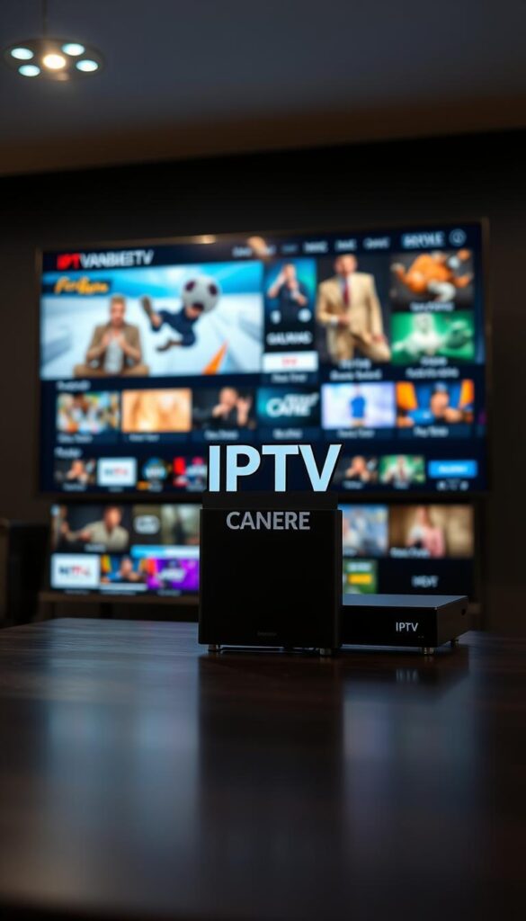 High-quality IPTV streaming with vivid details, crisp visuals, and smooth playback. A sleek, modern interface showcases a diverse array of live channels, on-demand content, and premium entertainment options. The IPTVANBIETERTV logo stands prominently, reflecting the brand's commitment to reliable, high-performance IPTV service. Cinematic lighting and a subtle depth of field draw the viewer's attention to the center of the frame, where the streaming quality and technical specifications are highlighted. The overall atmosphere conveys a sense of professionalism, technological innovation, and the seamless integration of IPTV into the digital media landscape.