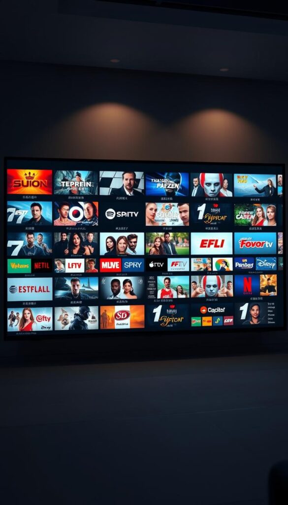 Vivid, cinematic image of an extensive range of IPTV channel offerings on a modern, minimalist user interface. Soft lighting illuminates the sleek, elegant design of the IPTVANBIETERTV platform, highlighting its comprehensive channel selection across various genres and languages. The composition captures the breadth and depth of the content, conveying a sense of abundance and high-quality entertainment options available to the viewer. The overall mood is one of sophistication, accessibility, and the promise of an immersive, seamless streaming experience.