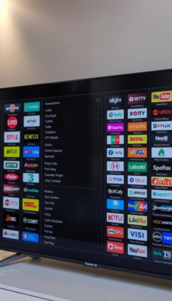A detailed, high-definition image of an extensive IPTV channel list from the service IPTVANBIETERTV. The foreground showcases a modern, sleek digital interface displaying a comprehensive lineup of TV channels, with vivid channel logos and clear category labeling. The middle ground features a minimalist, elegant design with a dark color scheme, creating a sophisticated and polished aesthetic. The background is softly blurred, emphasizing the focus on the detailed channel list. The image conveys a sense of professionalism, functionality, and the extensive range of content available through the IPTVANBIETERTV service.