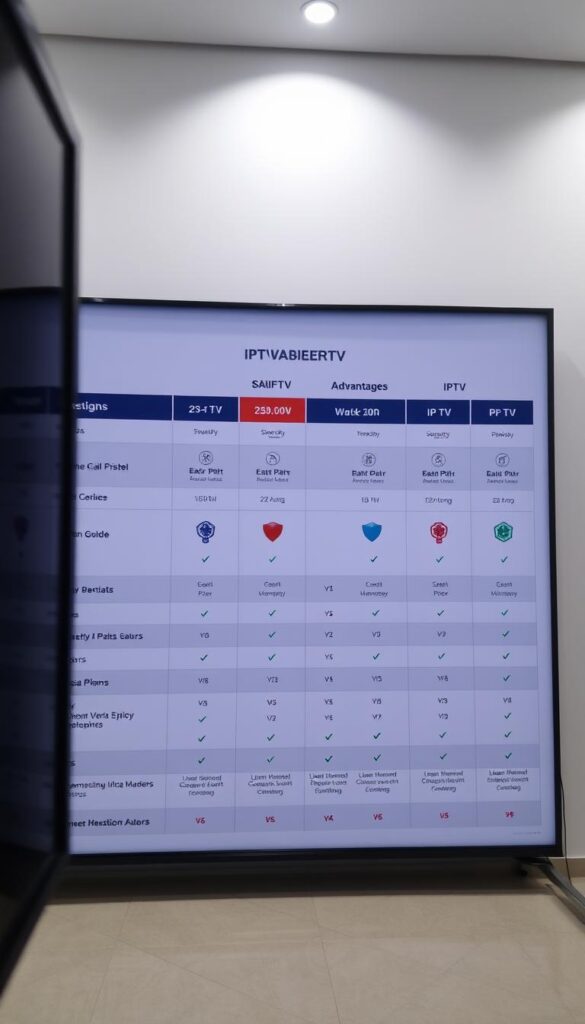 A detailed, high-quality overview of IPTVANBIETERTV's pricing options, showcasing their diverse range of IPTV packages against a modern, minimalist backdrop. The frame captures a sleek, grid-like arrangement of IPTV plan details, with clean typography, icons, and infographic elements that highlight the comparative advantages of each tier. The lighting is bright and even, with a slightly desaturated color palette that conveys a sense of professionalism and authority. The perspective is slightly elevated, giving the viewer a comprehensive view of the IPTV pricing information. The overall mood is one of clarity, accessibility, and attention to detail, reflecting the subject matter and the needs of the article's readers. A detailed, high-quality overview of IPTVANBIETERTV's pricing options, showcasing their diverse range of IPTV packages against a modern, minimalist backdrop. The frame captures a sleek, grid-like arrangement of IPTV plan details, with clean typography, icons, and infographic elements that highlight the comparative advantages of each tier. The lighting is bright and even, with a slightly desaturated color palette that conveys a sense of professionalism and authority. The perspective is slightly elevated, giving the viewer a comprehensive view of the IPTV pricing information. The overall mood is one of clarity, accessibility, and attention to detail, reflecting the subject matter and the needs of the article's readers.
