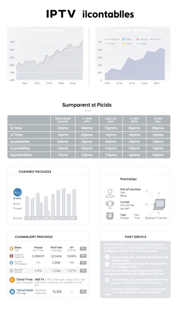 A detailed illustration of various IPTV pricing models, showcasing the transparent and comprehensive offerings of IPTVANBIETERTV. Set in a clean, minimalist style, the image depicts detailed line graphs, bar charts, and infographic elements that clearly communicate the different subscription tiers, channel packages, and add-on services available. The layout is balanced and visually appealing, with a neutral color palette and soft, diffused lighting that enhances the professional, trustworthy atmosphere. The overall composition conveys a sense of clarity, accessibility, and reliability, aligning with the subject matter and the tone of the article.