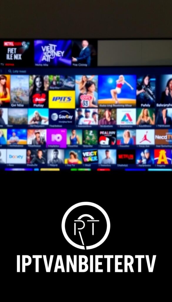 A high-definition IPTV service with a vast selection of live TV channels, movies, and on-demand content. The screen is filled with a vibrant, colorful display of various entertainment options, showcasing the breadth of content available. The image conveys a sense of immersion and the ultimate TV experience, with a modern, sleek design that evokes a premium feel. In the foreground, the IPTVANBIETERTV logo is prominently displayed, indicating the provider of this exceptional IPTV service. The overall atmosphere is one of excitement and anticipation, inviting the viewer to embark on a journey of endless entertainment.