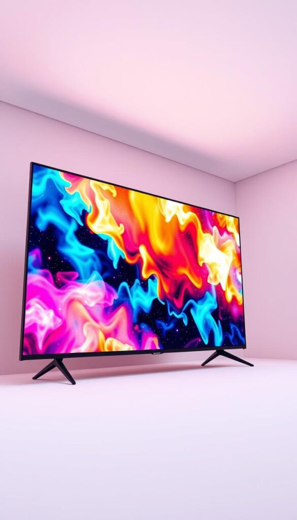 A high-definition digital television display showcasing the vivid and immersive visual quality of IPTVANBIETERTV streaming. Bright, crisp, and vibrant colors with deep, rich blacks fill the screen, drawing the viewer into the action. The image is captured in a clean, minimalist studio setting with soft, diffused lighting and a simple backdrop, emphasizing the technology's performance. The camera angle is slightly elevated, providing a clear, unobstructed view of the display. The overall mood is one of high-end, premium entertainment, highlighting the superior streaming capabilities of IPTVANBIETERTV for the ultimate viewing experience.