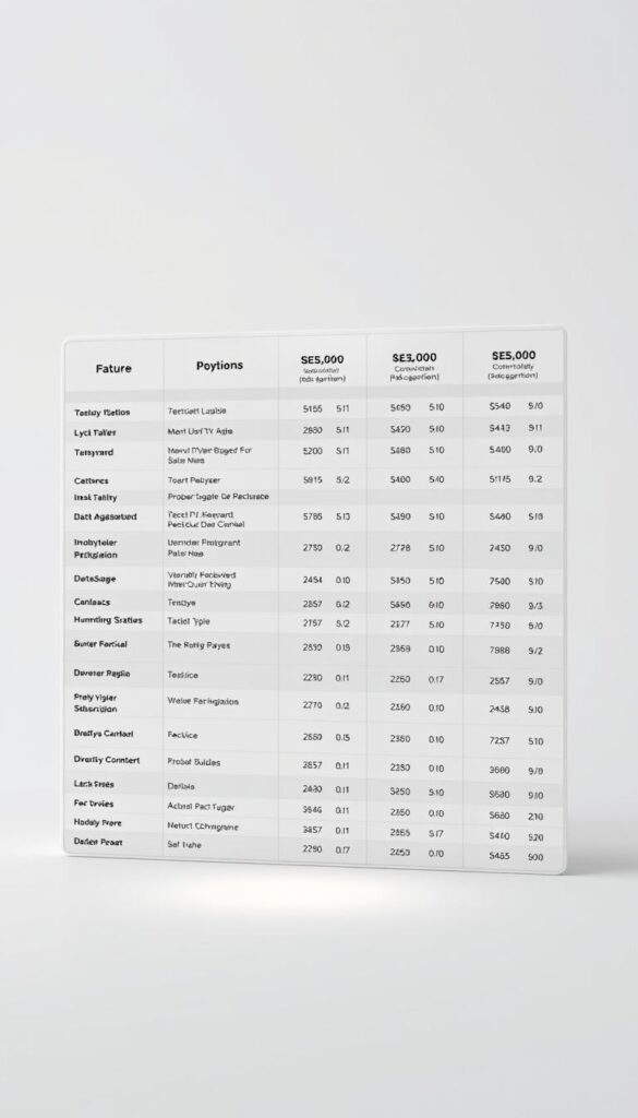 A high-quality 3D rendering of a comprehensive IPTV price table showcasing the various subscription packages and options offered by IPTVANBIETERTV. The table should be set against a clean, minimalist background with soft, even lighting, capturing the professional and informative nature of the content. The layout should be simple and well-organized, making it easy to read and compare the different IPTV tariffs and their features. The overall impression should convey a sense of clarity, reliability, and attention to detail, reflecting the credibility of IPTVANBIETERTV as a leading IPTV provider in Germany.