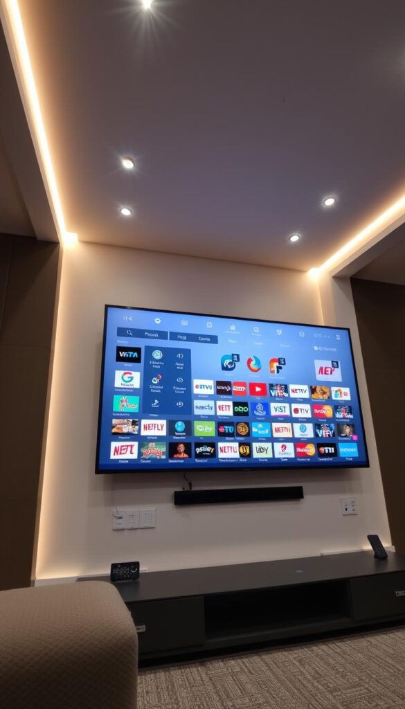 A high-quality IPTV service offered by IPTVANBIETERTV, featuring a vast channel selection spanning various genres. The image showcases a sleek, modern interface with a clean, minimalist design. The screen displays an extensive program guide, allowing users to effortlessly navigate through the comprehensive channel lineup. The overall atmosphere is one of sophistication and technological innovation, reflecting the advanced capabilities of the IPTV platform. Bright, evenly distributed lighting illuminates the scene, creating a welcoming and inviting ambiance. The camera angle provides a comprehensive view, highlighting the depth and breadth of the IPTV offering.