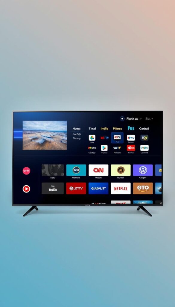 A high-quality IPTV streaming service with a vast library of live TV channels and on-demand content. The image should depict a sleek, modern interface with a clean, minimalist design, showcasing the IPTVANBIETERTV brand. The foreground should feature a large, high-resolution display showing a clear, vibrant image of a live TV broadcast. The middle ground should include various UI elements such as channel logos, a program guide, and control buttons, all rendered in a visually appealing and intuitive layout. The background should have a subtle, blurred gradient or texture, creating a sense of depth and emphasizing the focus on the central display. The overall mood should convey a sense of technology, quality, and user-friendliness, reflecting the optimal IPTV streaming experience.