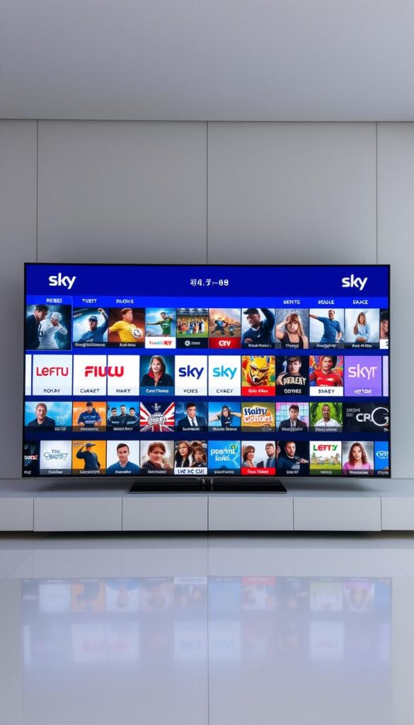 A high-quality digital IPTV Sky subscription service, showcasing a vast array of channels, sports, movies, and entertainment. Set against a sleek, modern backdrop, the image depicts the IPTVANBIETERTV interface, highlighting the comprehensive Sky package available through the IPTV platform. Crisp, clean visuals showcase the diverse content, with a focus on the breadth of the Sky channel lineup. Soft, neutral lighting creates a premium, professional atmosphere, drawing attention to the seamless integration of Sky's premium offerings within the IPTV ecosystem. The composition emphasizes the user-friendly accessibility and convenience of accessing Sky's renowned content through the IPTVANBIETERTV service.