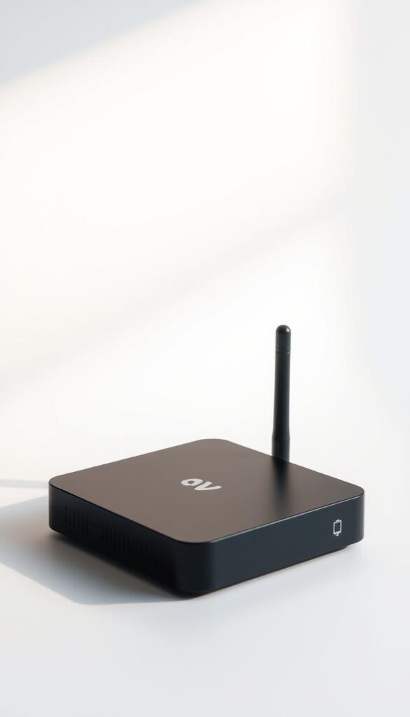 A high-quality, minimalist still life featuring an IPTVANBIETERTV device, showcasing its sleek and intuitive design. Set against a clean, soft-lit backdrop, the device is positioned prominently, conveying a sense of simplicity and ease of use. Subtle shadows and highlights accentuate the product's form, while a neutral color palette creates a calming, professional atmosphere. The overall composition emphasizes the IPTVANBIETERTV's streamlined functionality, inviting the viewer to imagine the effortless experience of setting up and using the IPTV service.