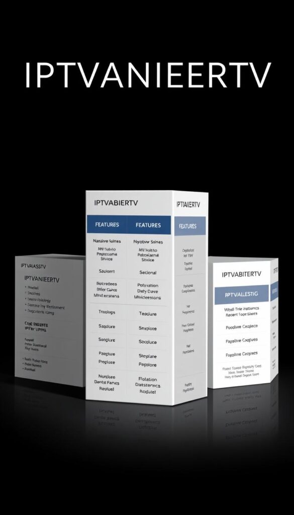 A high-quality, sleek comparison of various IPTVANBIETERTV packages, showcasing their features and capabilities. The image should have a sophisticated, professional aesthetic, with clean lines, modern typography, and a neutral color palette. Depict the packages in a visually striking arrangement, perhaps with subtle shadows and reflections to add depth and dimension. Convey a sense of reliability, attention to detail, and customer-centric service that aligns with the section title. Lighting should be soft and directional, creating subtle highlights and shadows to enhance the visual appeal. The overall mood should be one of trust, expertise, and a commitment to providing the best IPTV service in Germany.